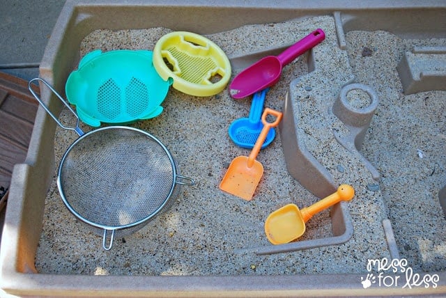 sand table with sand toys