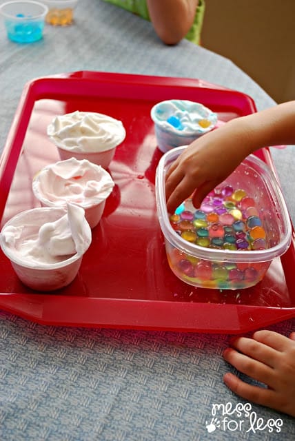 shaving cream and water bead cupcakes