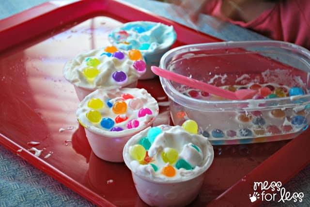 water beads and shaving cream