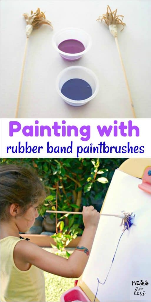 Make your own paintbrushes and let the kids get creative by painting with rubber band paintbrushes!