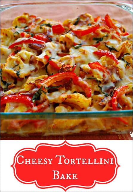This Cheesy Tortellini Bake is the perfect family friendly for any busy weeknight. 