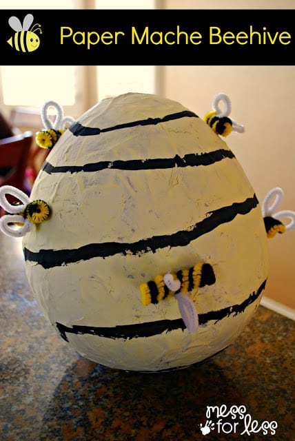 Paper Mache Beehive - Delight your kids with the fun of paper mache by making this beehive for play or as a Halloween costume accessory 