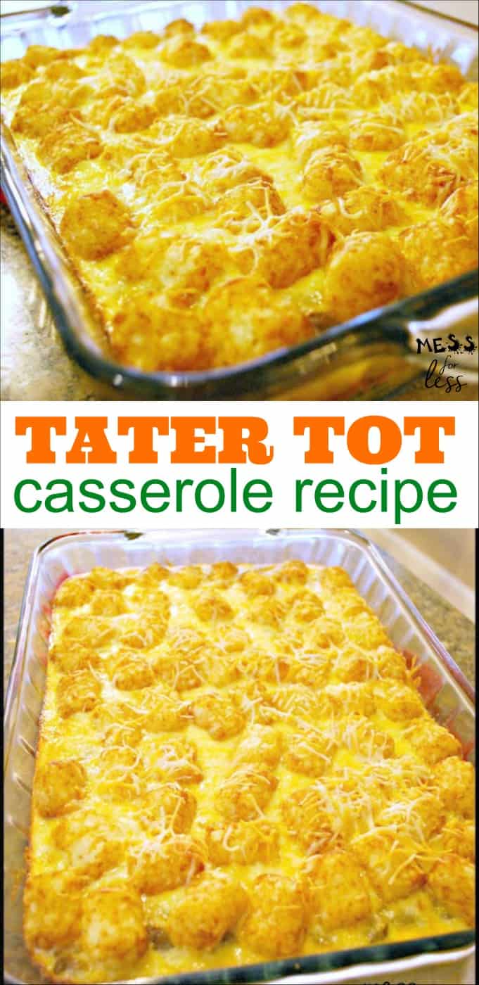 Tater Tot Casserole - simple to make. I prepared it the night before and just popped it in the oven in the morning. Delicious, warm and CHEESY!