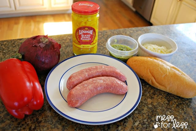 ingredients for a Sausage and Pepper Sandwich