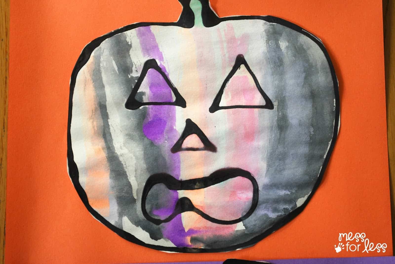 Halloween Crafts for Kids Black Glue and Watercolor Pumpkins Mess
