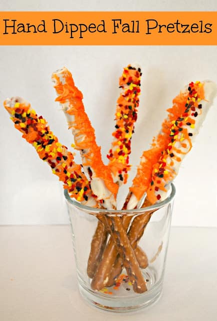 Fall Snack - Hand Dipped Fall Pretzels - These are so simple and great for kids to help decorate.
