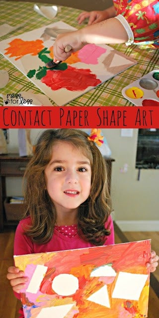 Contact Paper Shape Art - Using contact paper, canvas and paint, kids can create this one of a kind art work and learn about shapes at the same time.