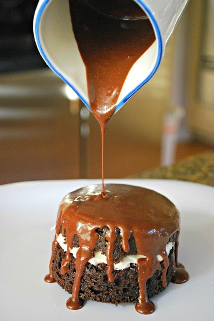 pouring chocolate on a mini cake #ad