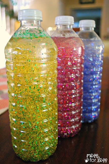 Calming bottles - these sensory bottles are great for little ones to explore and for preschoolers to use during a cooling off period.