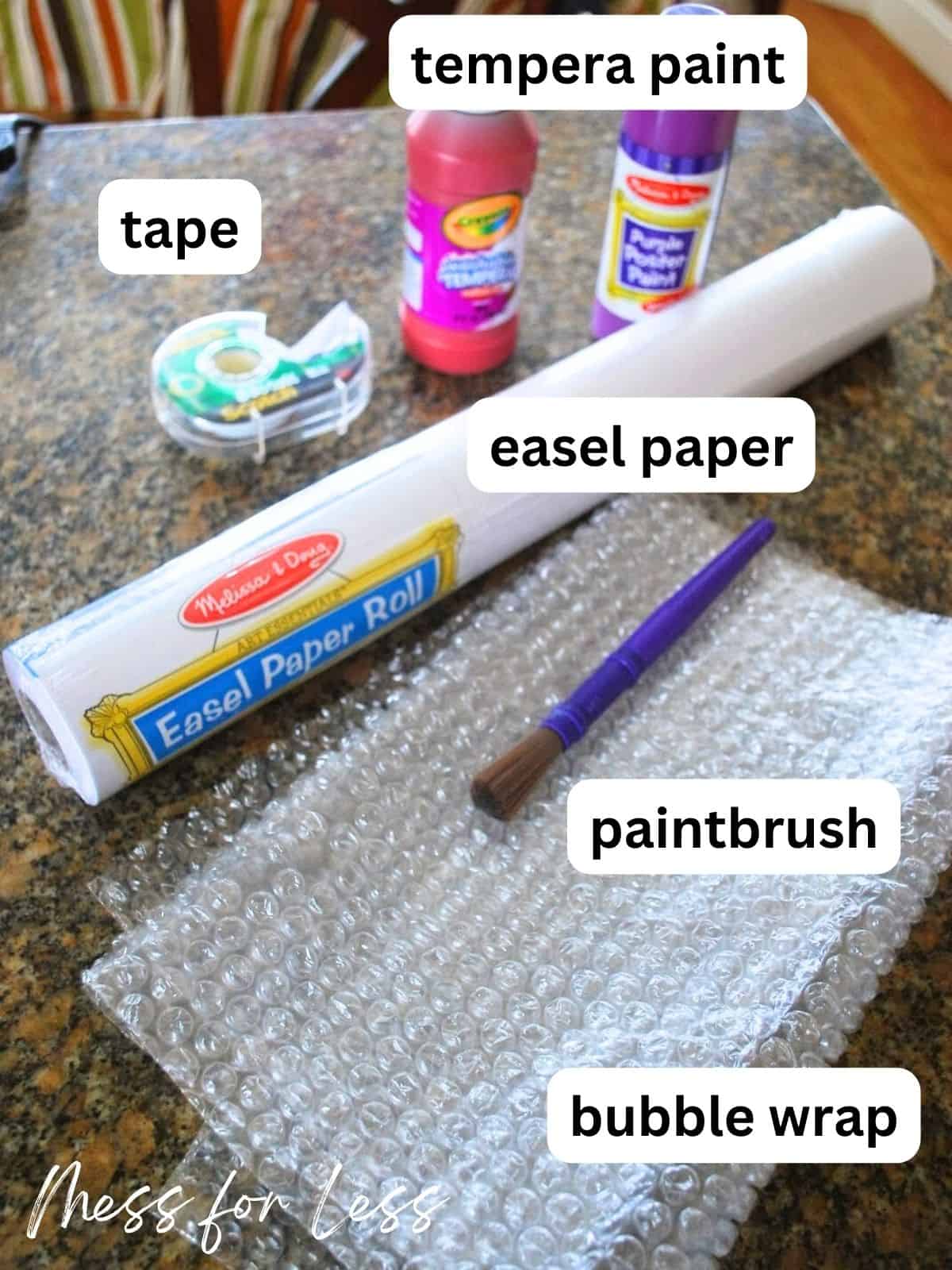 supplies for bubble wrap painting