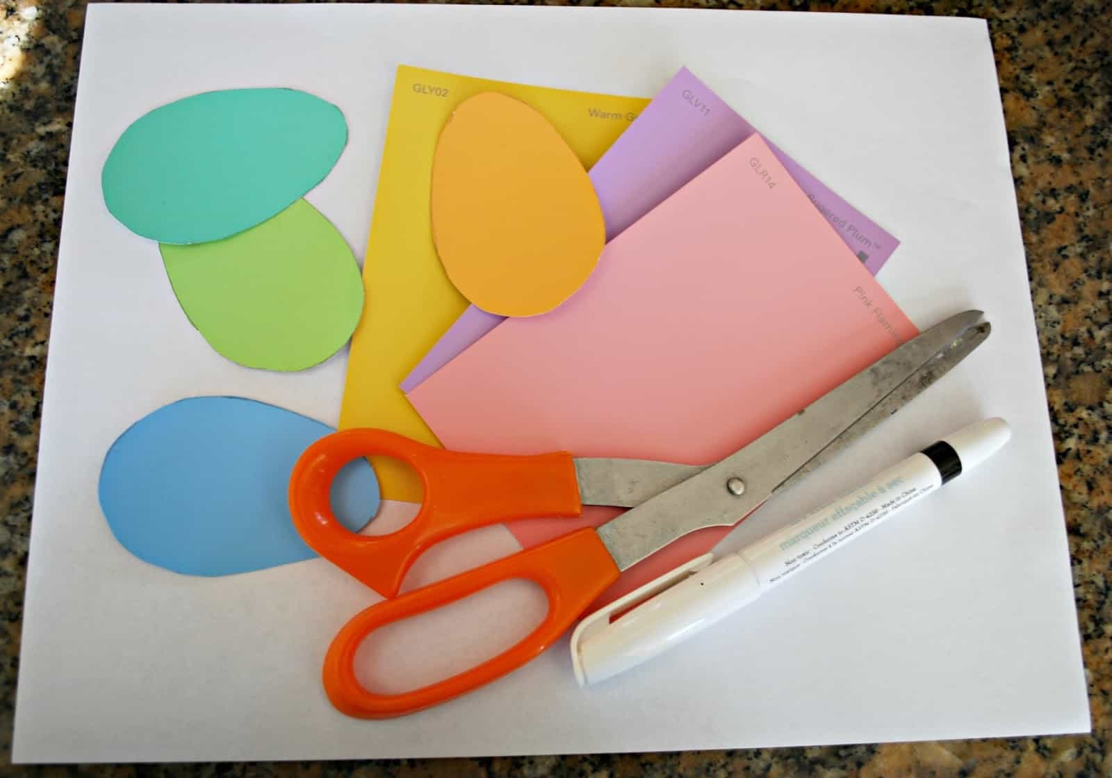 paint chips, paper and scissors