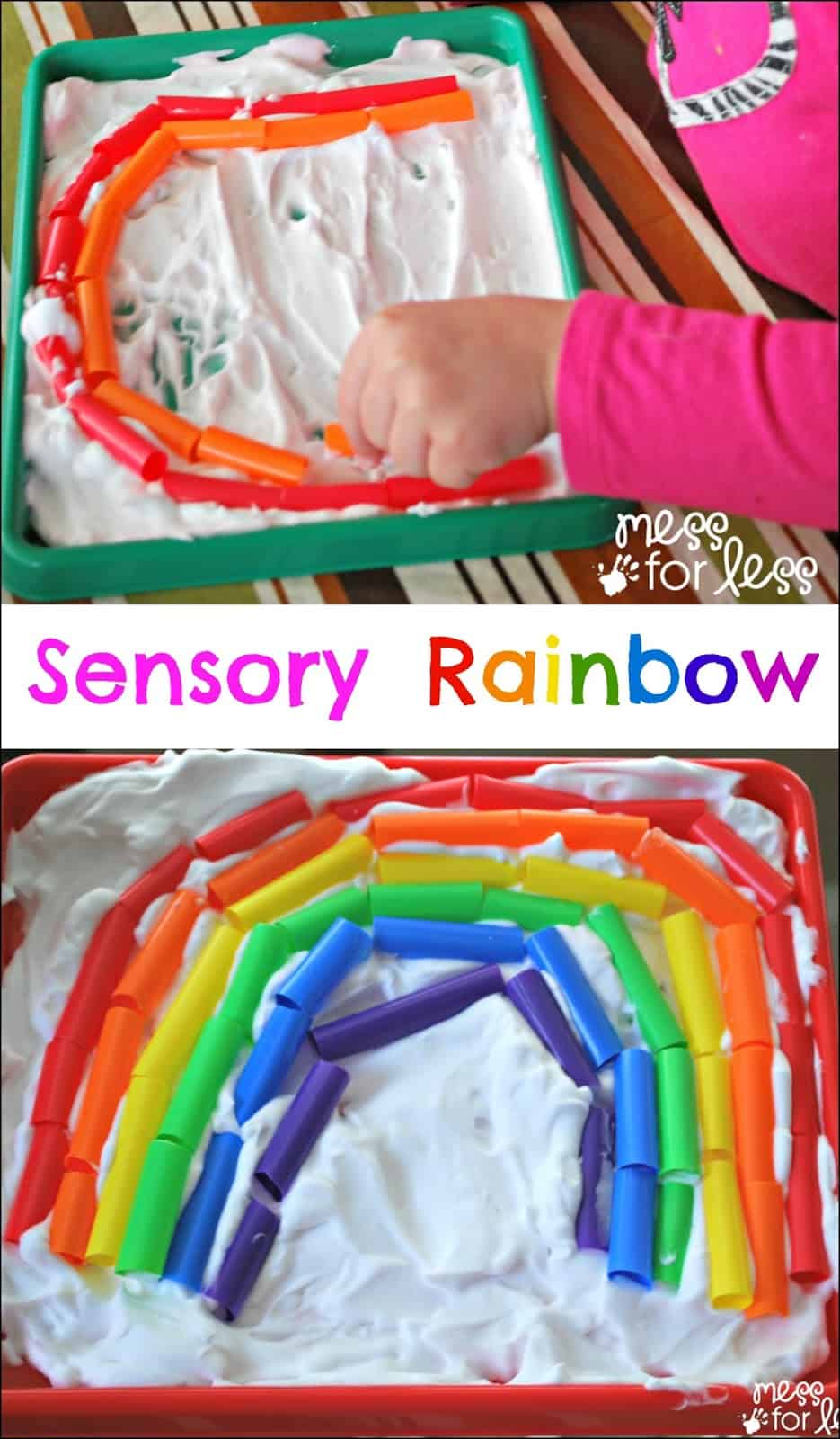 Making a Sensory Rainbow with Straws - Use straws and shaving cream for this fun sensory activity.