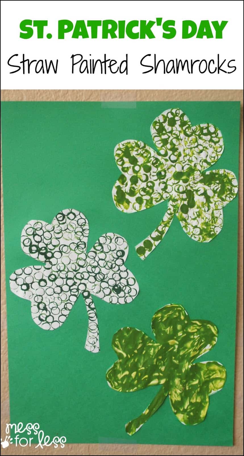 St. Patrick's Day Straw Art Activity - Decorate shamrock by stamping with a straw. 