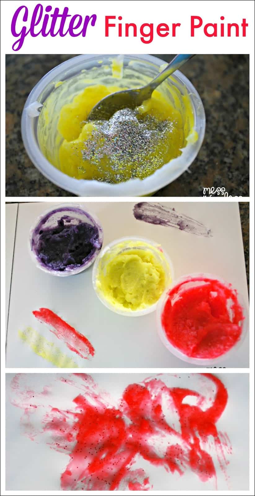 Glitter Finger Paint - Simple paint recipe to make a bright and sparkly finger paint. 