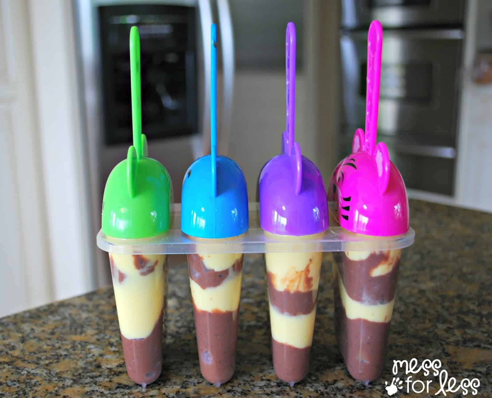 chocolate and vanilla popsicles in popsicle mold