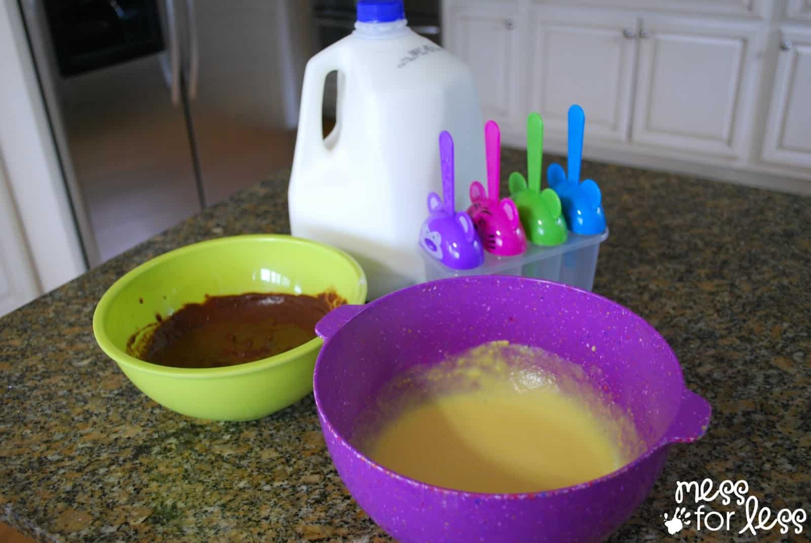 milk, chocolate and vanilla pudding, and popsicle mold