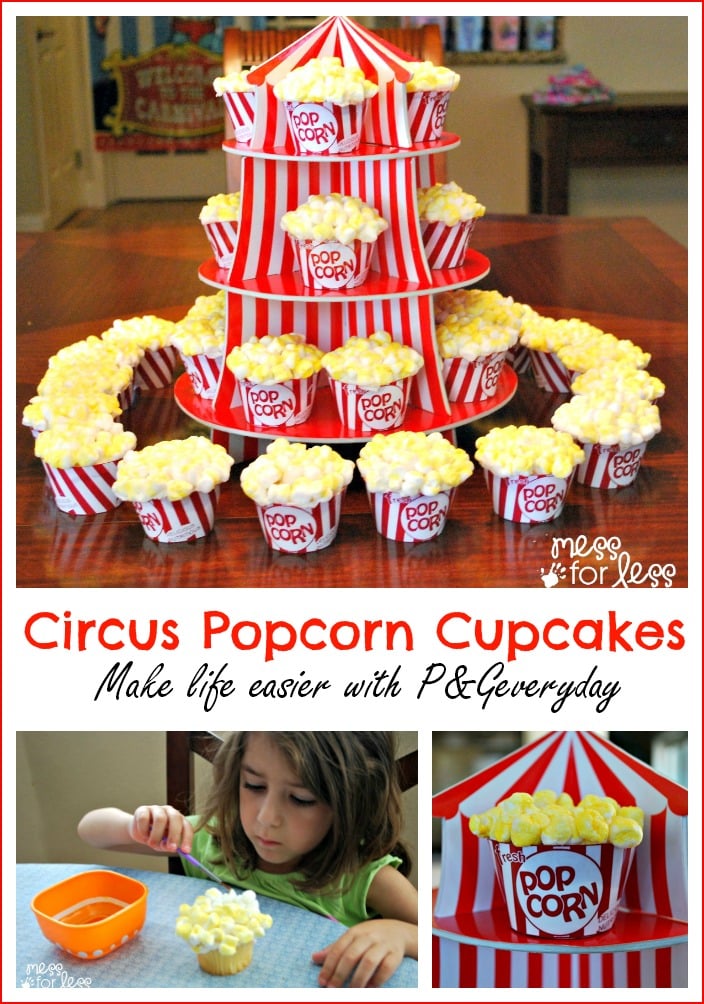 Circus Popcorn Cupcakes - Guests will think they are boxes of popcorn! 