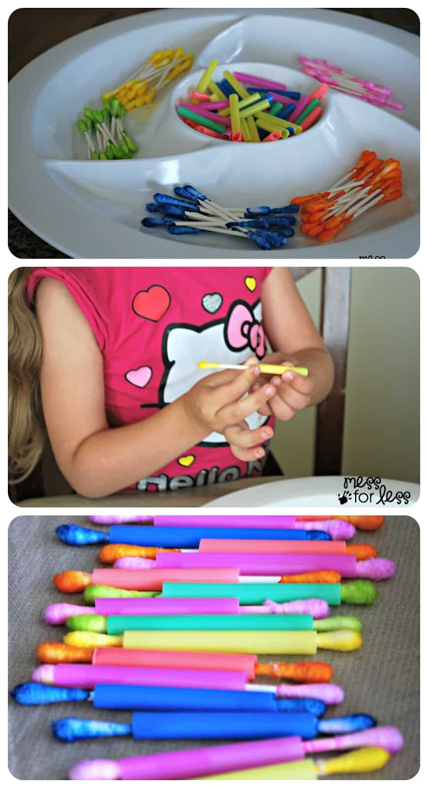 Q-Tips and Straws Fine Motor Skills Activity - A great way to help little hands strengthen fine motor skills and work on colors at the same time.