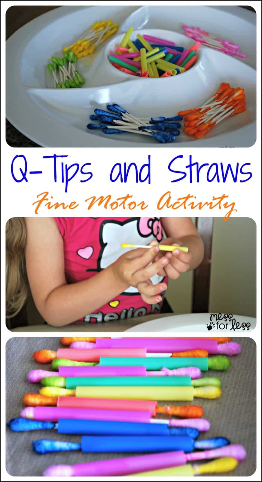 Q-Tips and Straws Fine Motor Skills Activity - A great way to help little hands strengthen fine motor skills and work on colors at the same time.