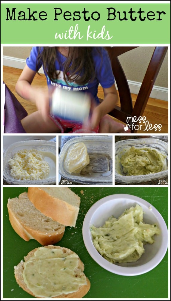 Make Pesto Butter With Kids - this simple 3 ingredient recipe is super fun for kids to make and it tastes amazing spread on bread. Yum!