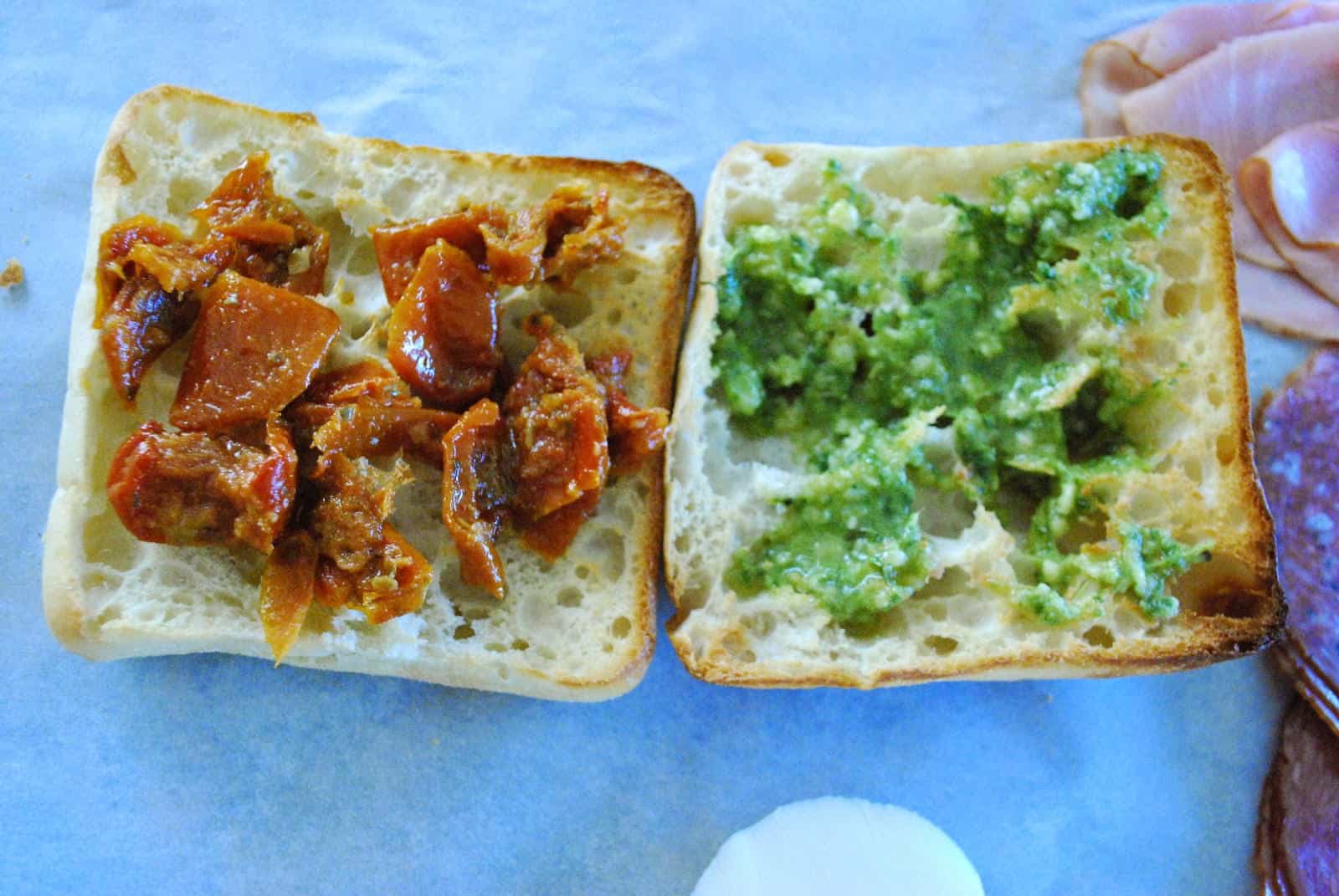 bread with pesto and sundried tomatoes