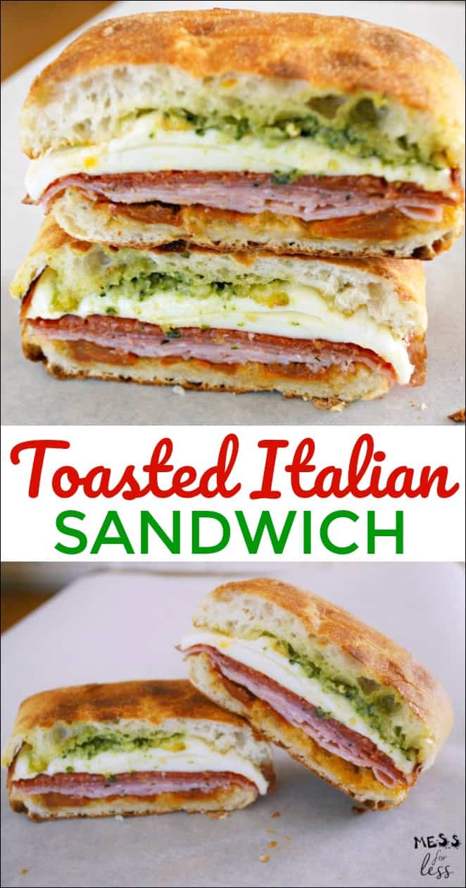 This Toasted Italian Sandwich takes just minutes to make but is bursting with Italian flavor. Such an easy sandwich recipe! #ad #italiansandwich #sandwichrecipe #lunch