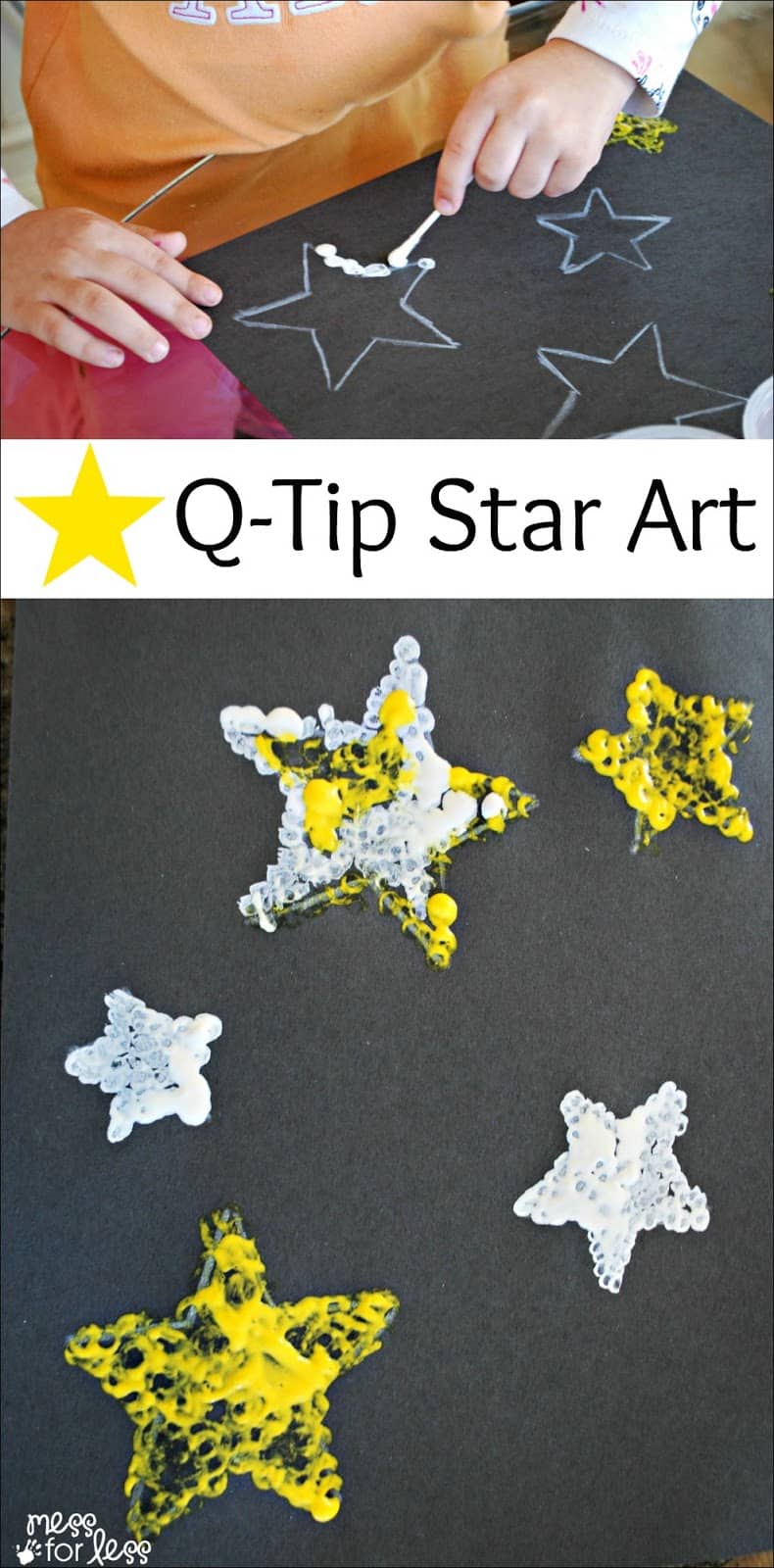 Kids Art Project - Q-Tip Star Art: A creative way for kids to paint with a q-tip. This also provides a fun fine motor experience for kids. What a fun way to paint!