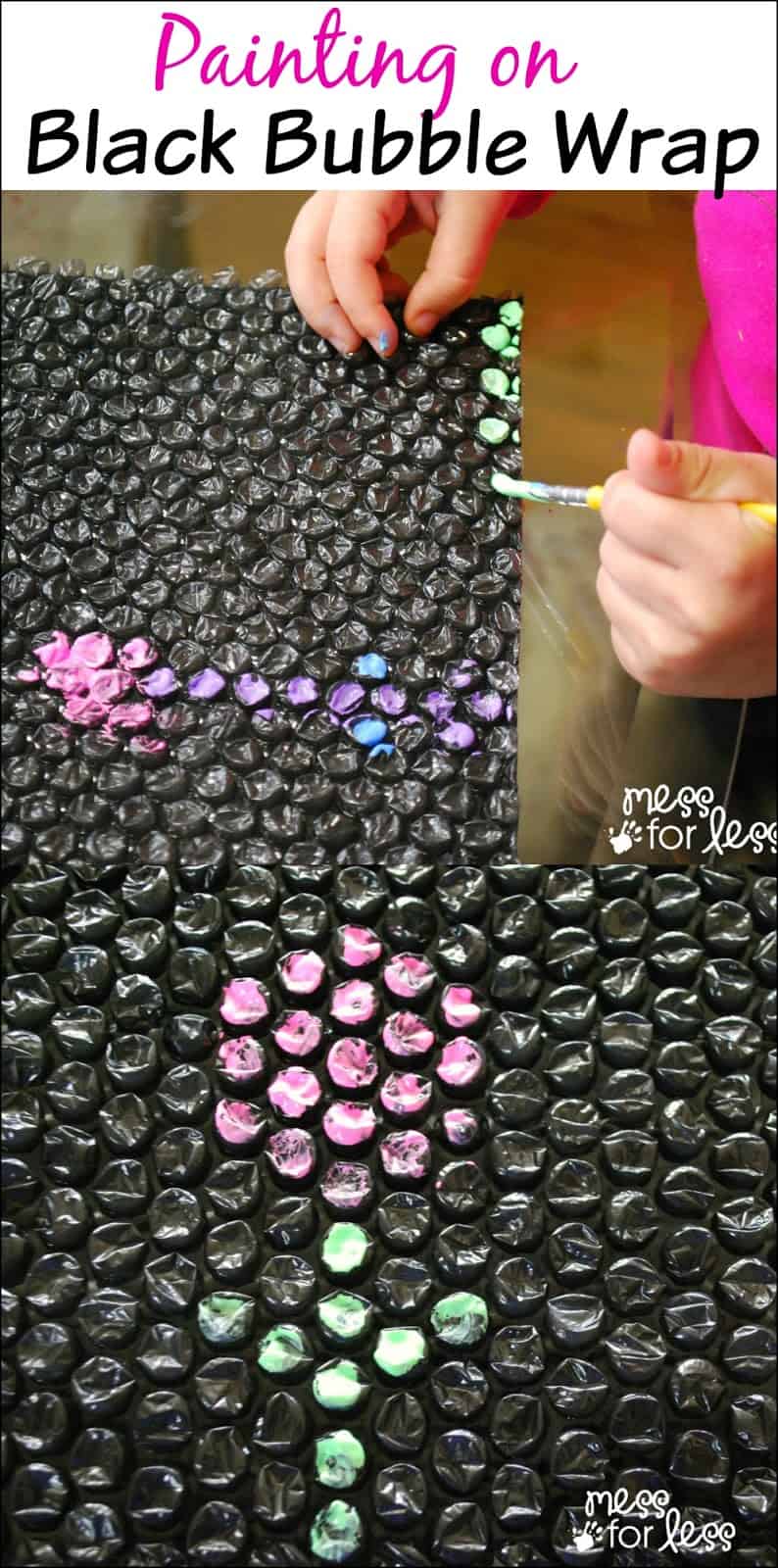 Painting on Black Bubble Wrap - Such a great medium for creating bold, eye catching art. Looks almost like a lite-brite!