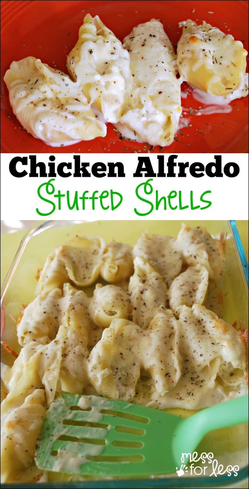 Chicken Alfredo Stuffed Shells - Yummy twist on traditional stuffed shells recipe. Comfort food at its best!