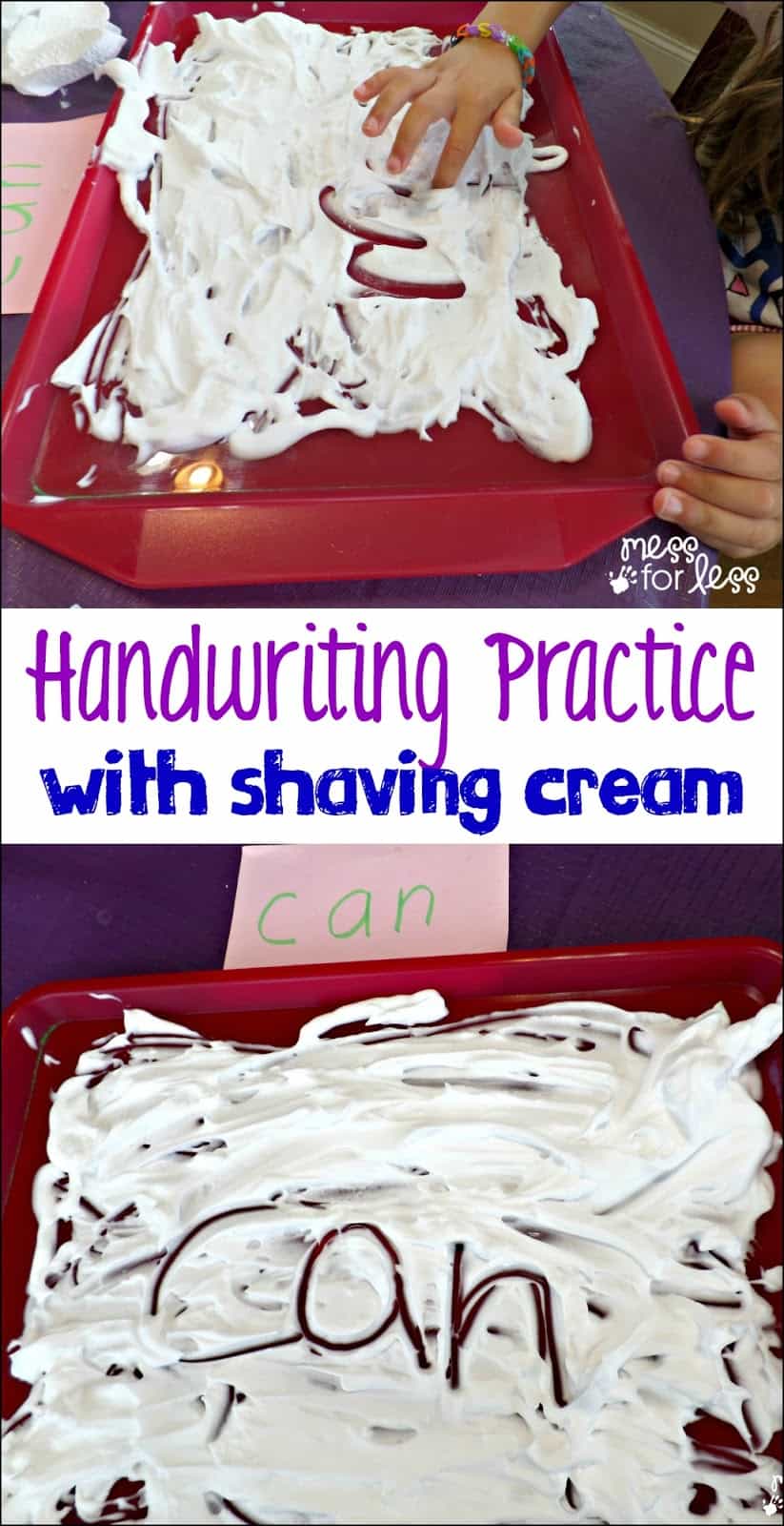 handwriting practice with shaving cream