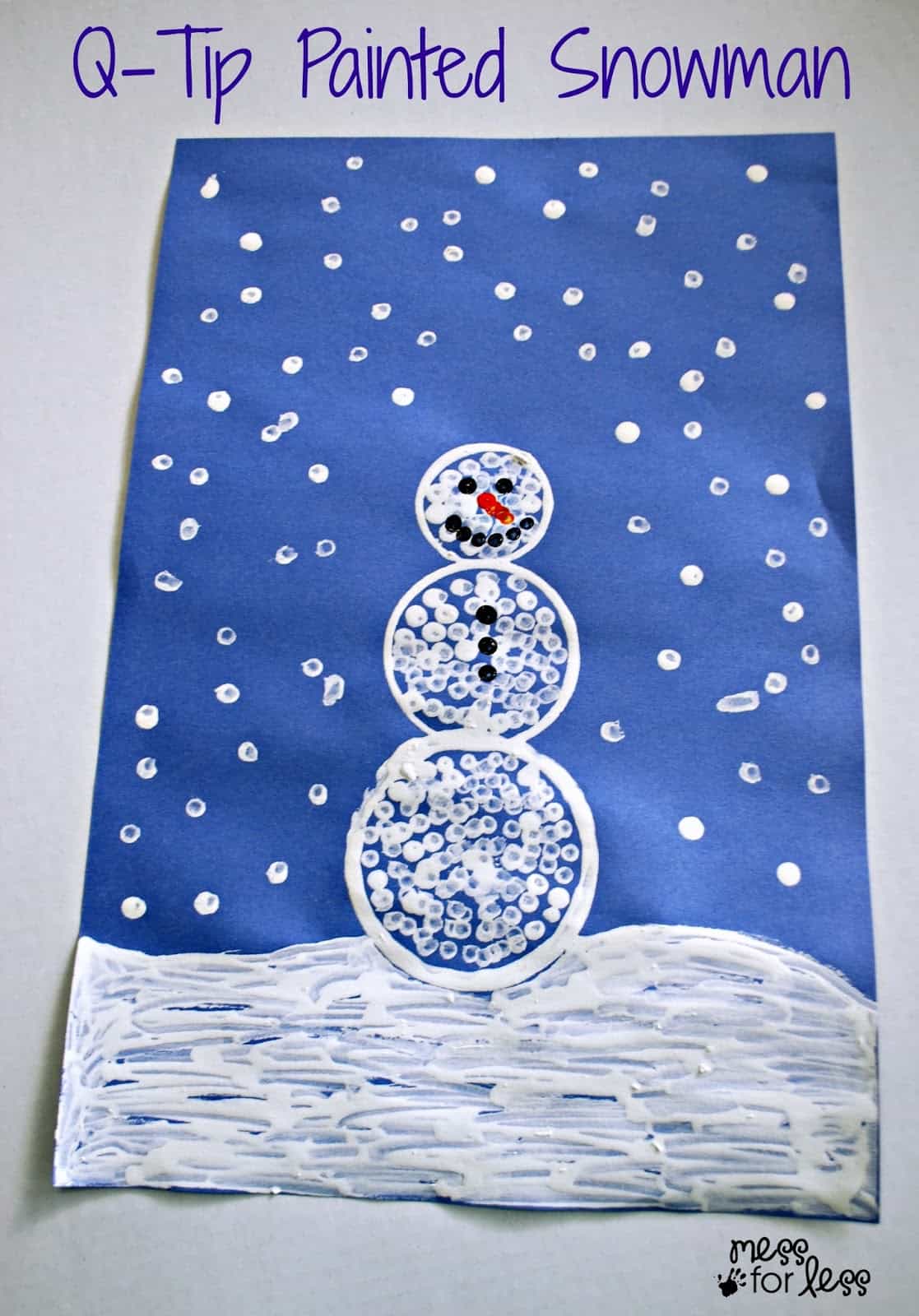 Q-tip Painted Snowman Craft - such a fun winter craft for kids. They love painting with q-tips!