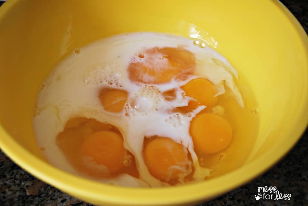 eggs and milk in a bowl