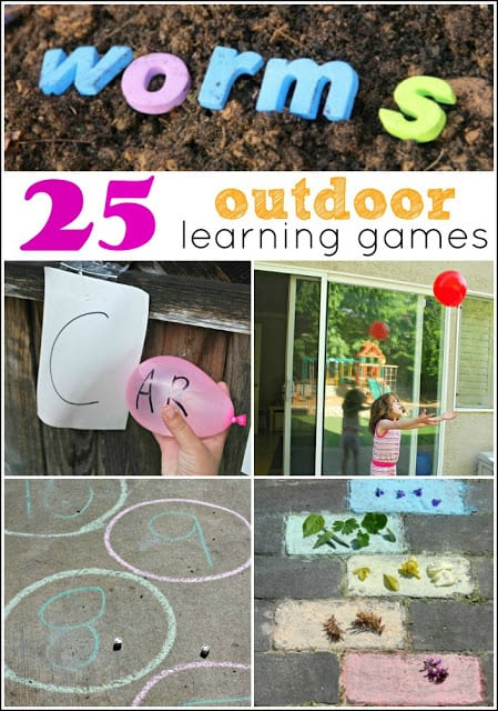 25 Outdoor Learning Games - designed to get kids moving and learning. Look how much you can learn outside!