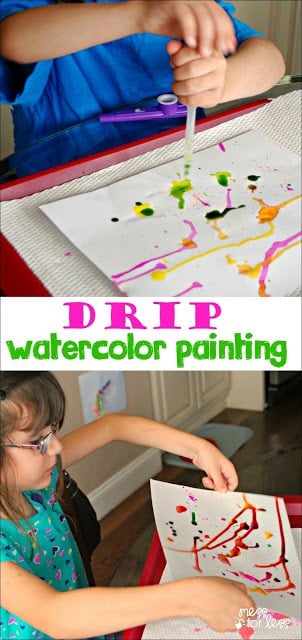 This kids art activity is so much fun! Kids use an eye dropper and watercolor paints to create. My little ones loved this kids craft.