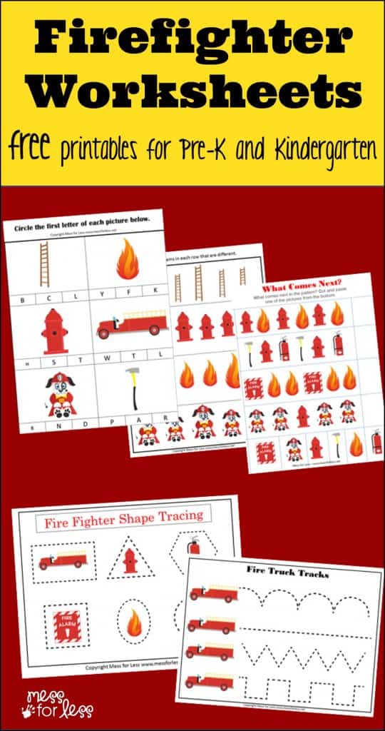 These firefighter kindergarten worksheets are great to use to help kids brush up on basic skills. Free printables for your homeschool curriculum or just for a firefighter theme.