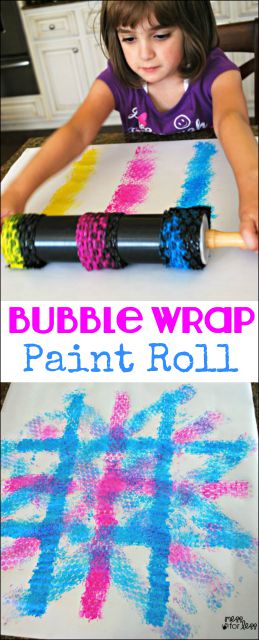 Kids painting with rolling pins. This new twist on an old favorite is the perfect art activity for kids!