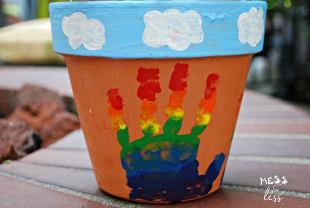 rainbow hand print flower pot