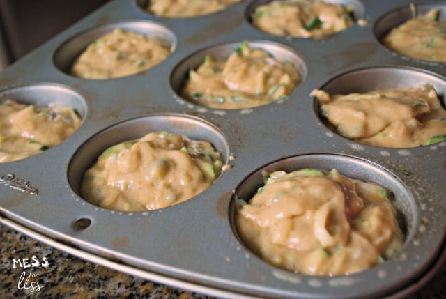 zucchini muffin Batter in muffin tin