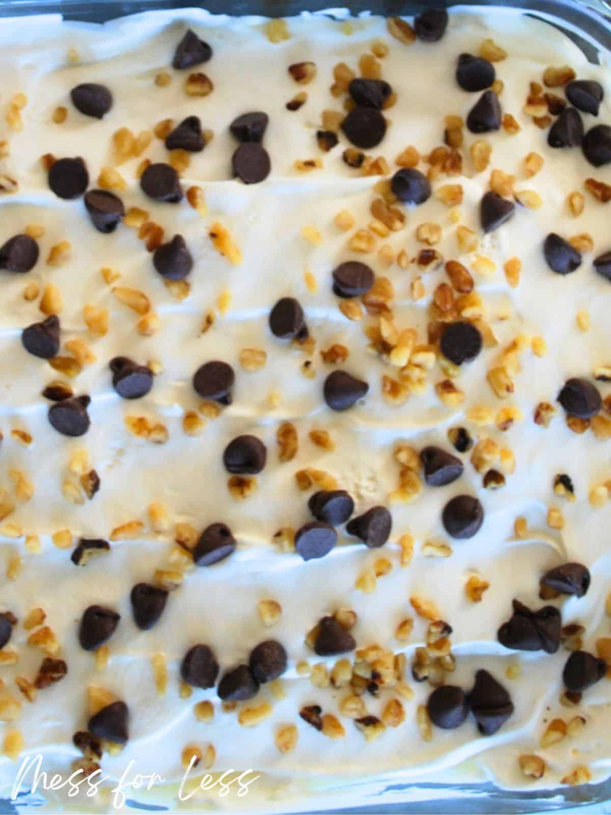 no bake cake with whipped topping and chocolate chips