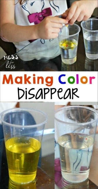 My kids love easy experiments like this one where they made color disappear. Such a fun STEM activity!