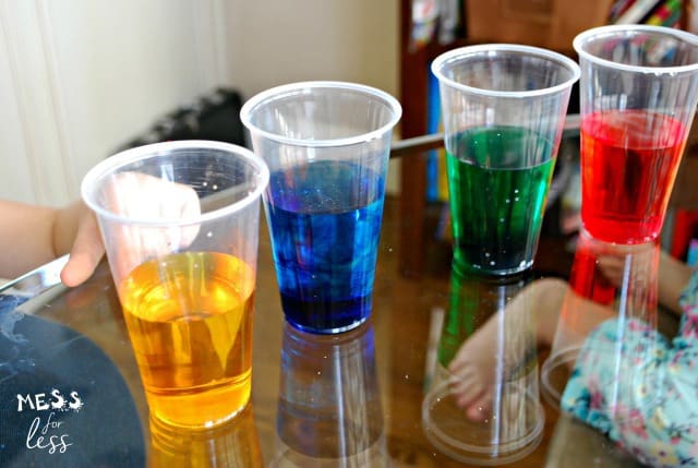 colored water in cups
