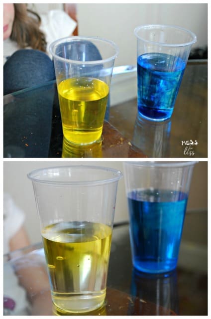 colored water in cups