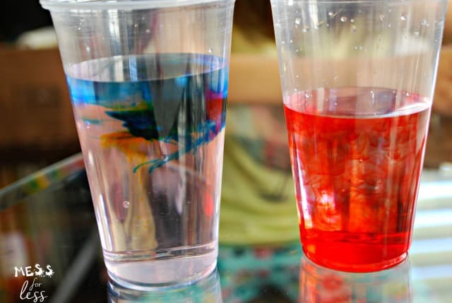 colored water in cups