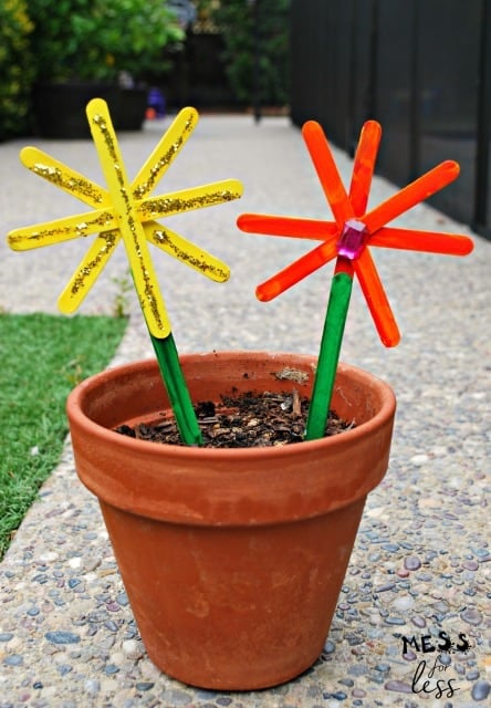 popsicle stick flowers in pot