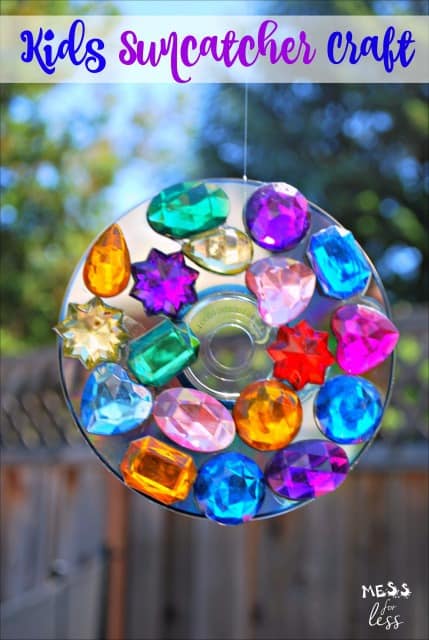 This kids suncatcher craft looks great hanging outdoors and also serves as a deterrent to keep birds away from your seeds and plants. 