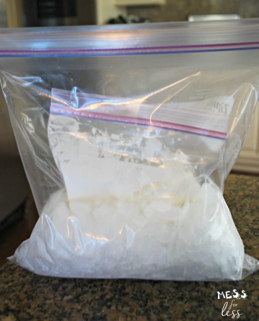 ice, cream and sugar in a bag