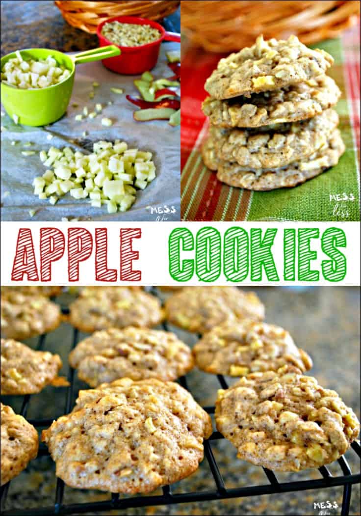 My favorite recipe for delicious Apple Cookies. Each bite is filled with chewy cinnamon apple goodness. #applecookies #cookierecipe #cookies