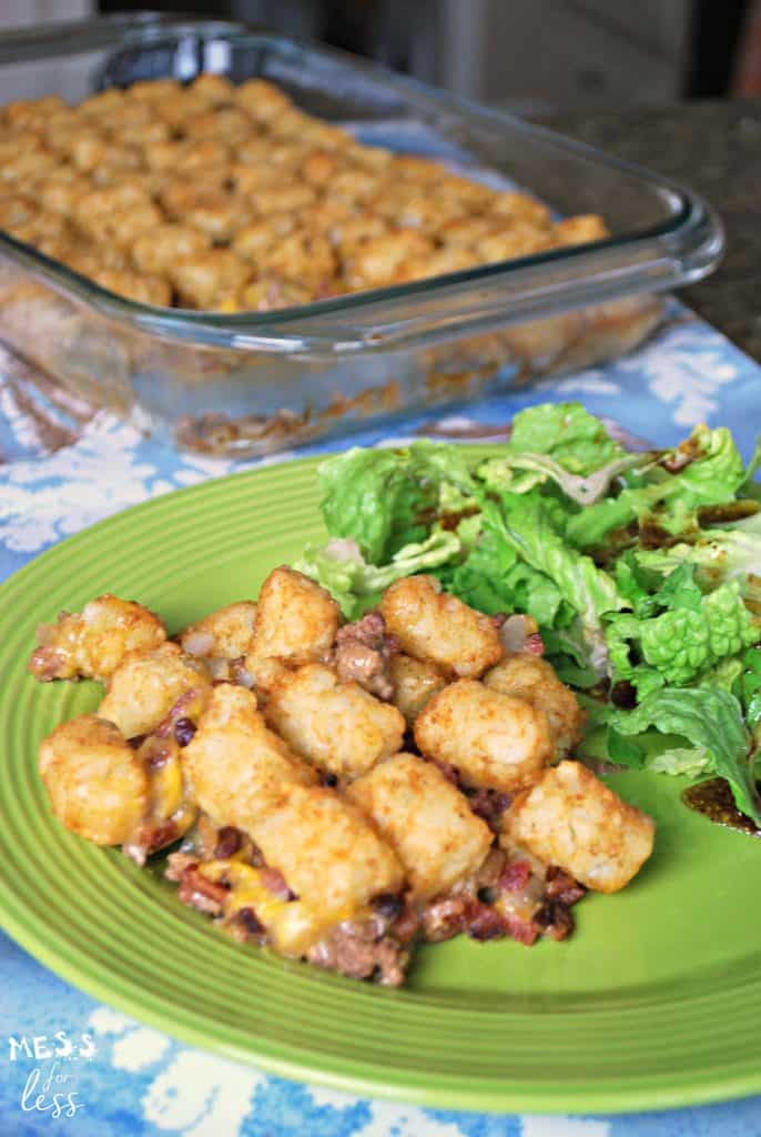 AD This Ground Beef Tater Tot Casserole is comfort food at its best. Less than an hour from start to finish. My family loves this casserole recipe! #PEPCID #CarpeDinner