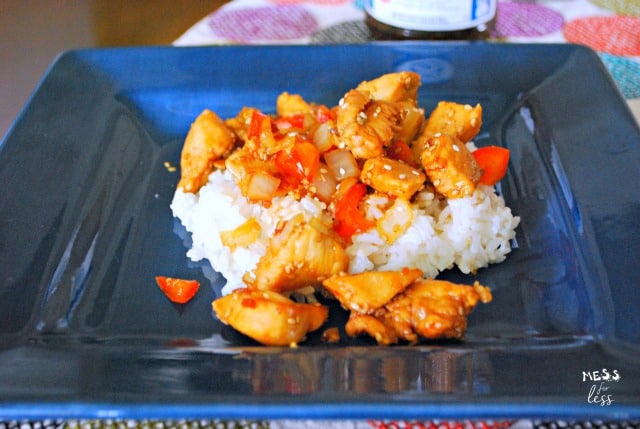 chicken teriyaki on blue plate