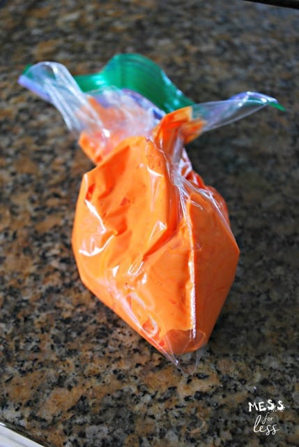 orange frosting in zip top bag